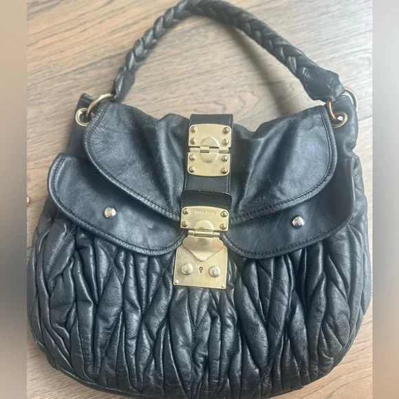 Miu Miu Black Shoulder Bag with Gold Accents - Picture 9 of 15